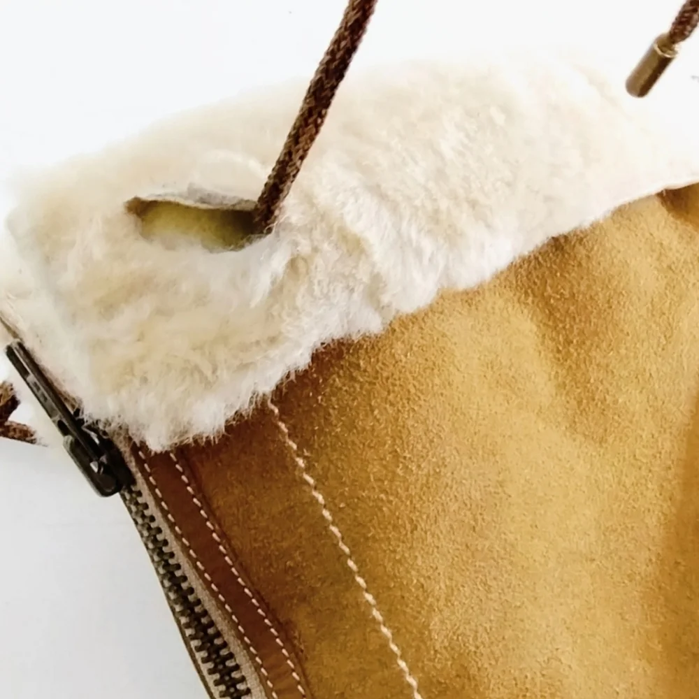 Cole Haan Tall Boots Suede Sheep Shearling‎ Zip Front